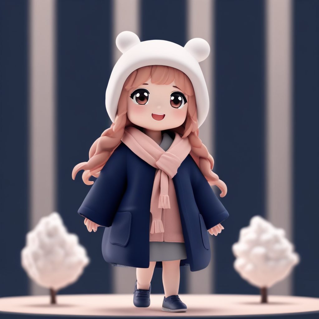 8K极简布光：Q版女孩的围巾旋转动态全身手办渲染