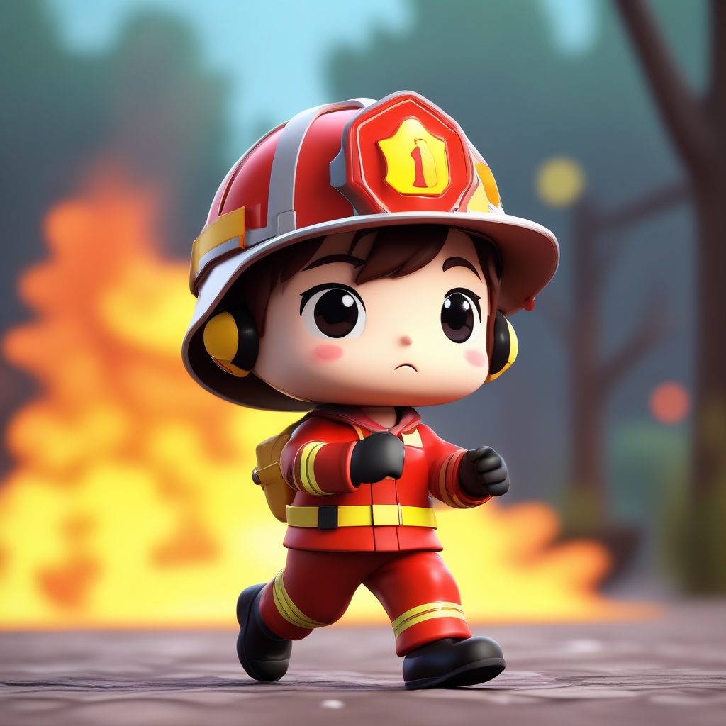 8K Q版消防员:紧急奔跑的动态与严肃专注表情渲染