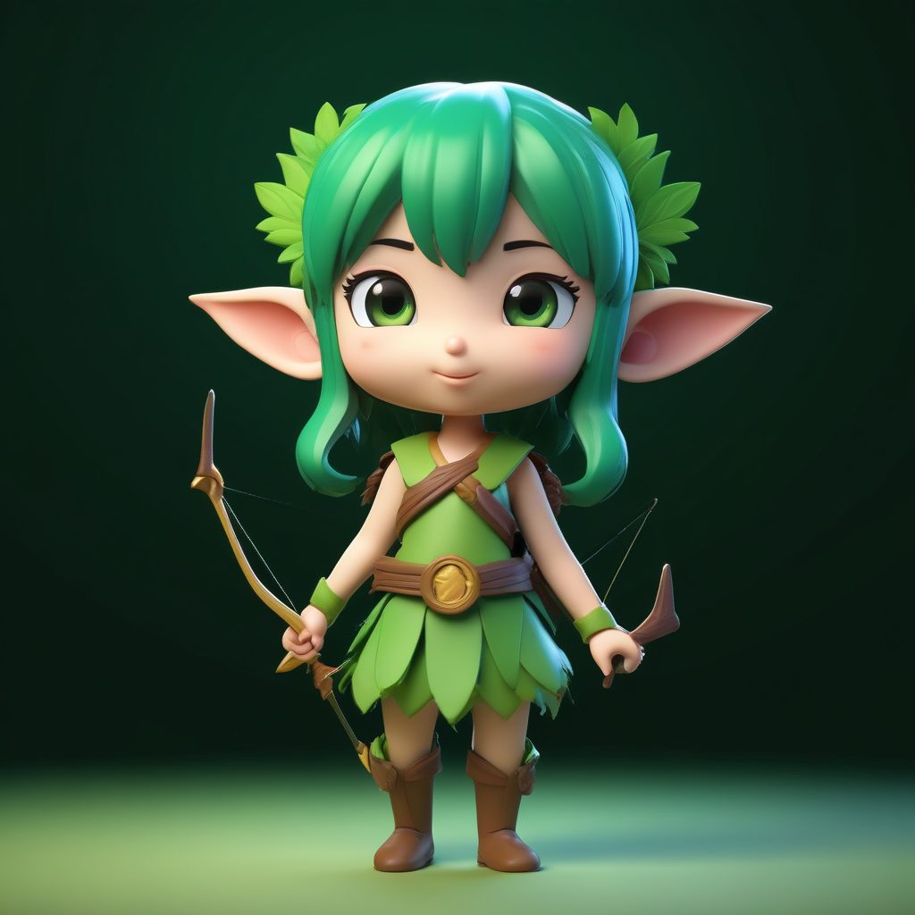 森林守护者Q版AI绘画: 精灵女孩3D粘土插画 (SD/MJ)