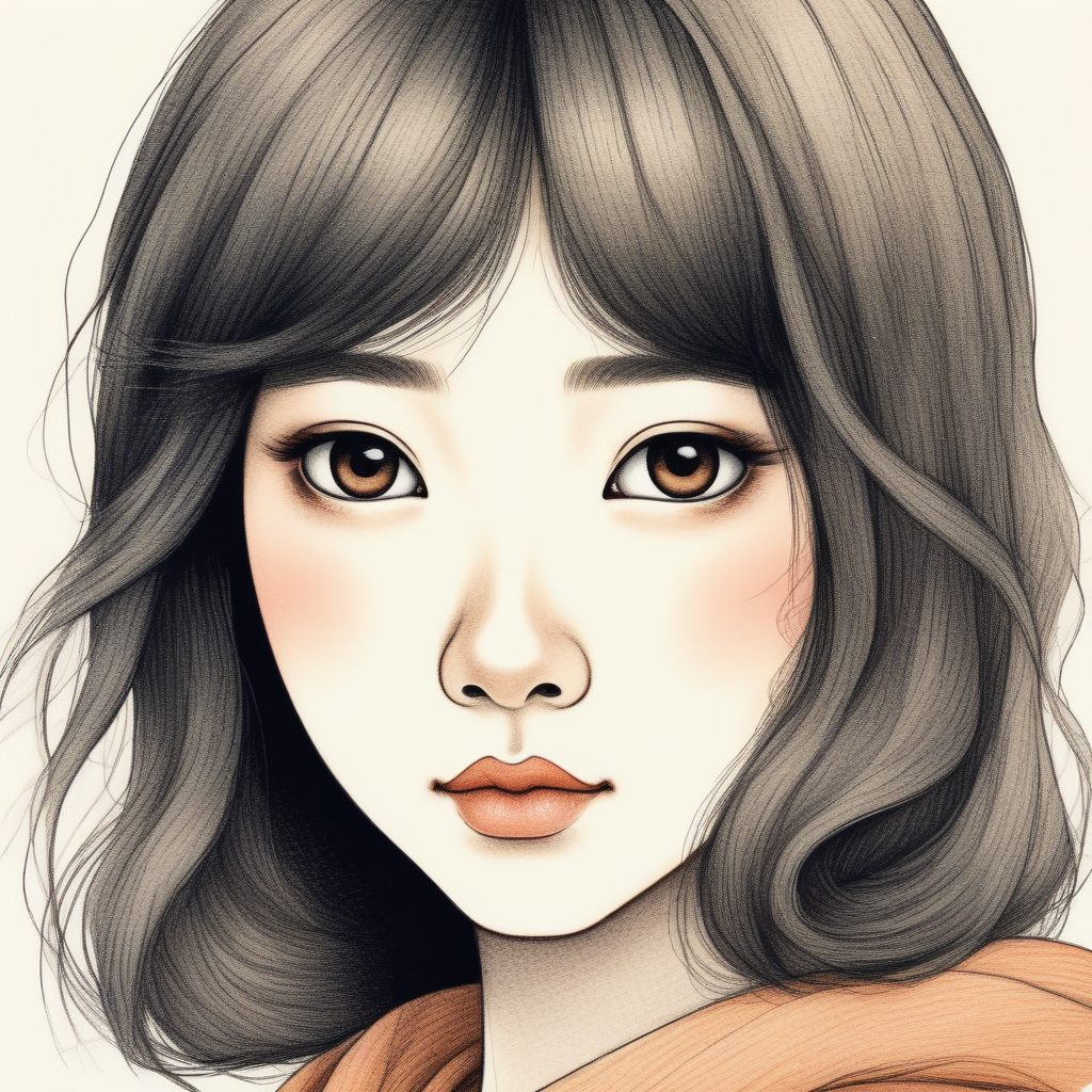 AI插画技巧:软萌日系女孩披肩发型,极简粉蓝配色教程