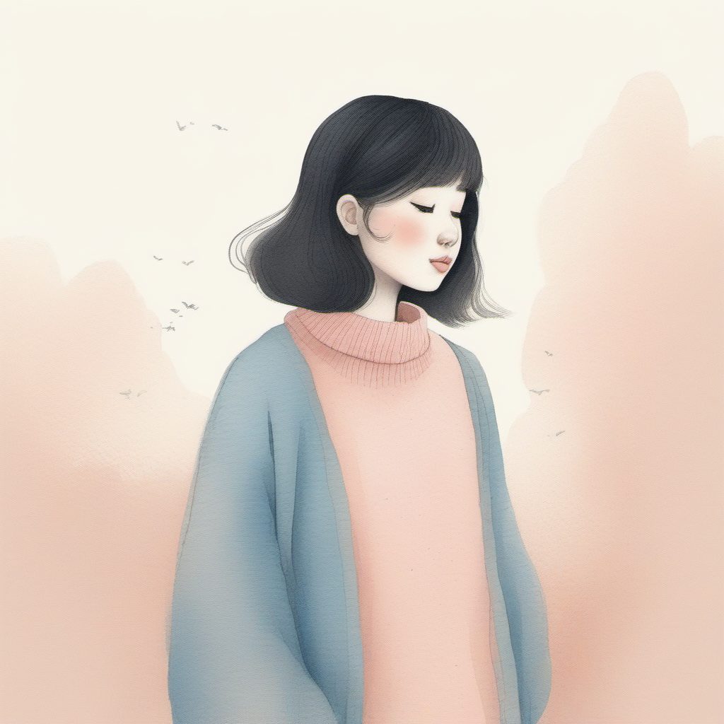 AI插画教程:手绘粉蓝治愈系日系女孩,如何快速生成蜡笔画质感?