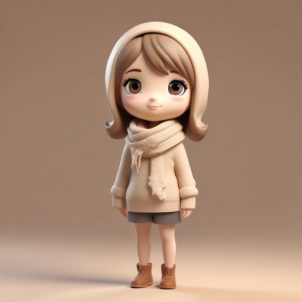 AI冬日穿搭:高领毛衣与丝巾的优雅Q版3D模型