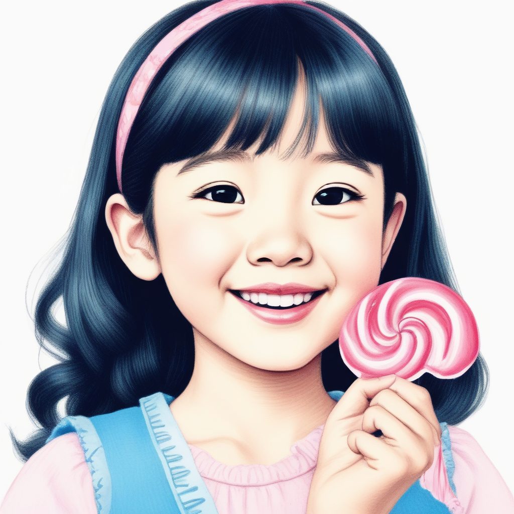 AI绘本风格:软萌日系女孩与糖果,粉蓝极简美食长尾词