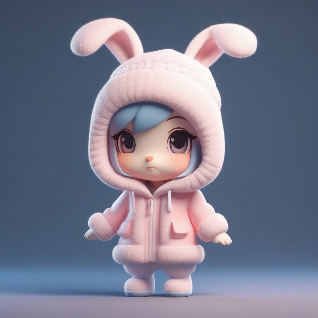 AI绘画必备：Q版兔耳娘冬日暖绒帽穿搭，高光3D渲染技巧