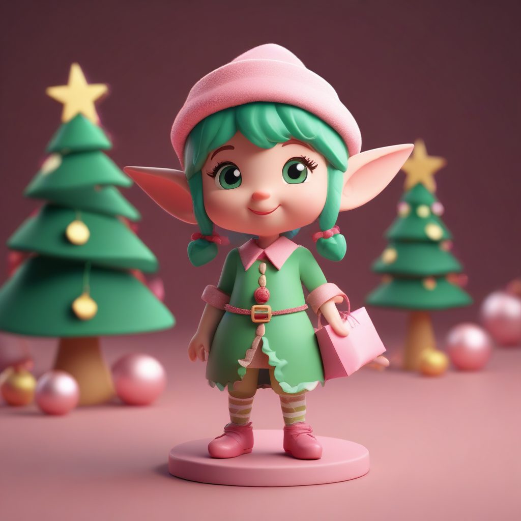 AI绘画:超萌圣诞小精灵全身像,Octane渲染+马卡龙配色提示词