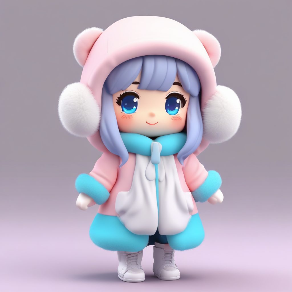 AI绘画超清: 穿戴毛绒手套的Q版女孩吹气取暖提示词