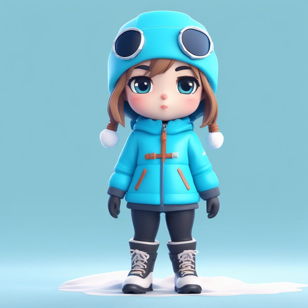 AI绘画：超拽Q版雪地装！C4D大头女孩嘟嘴表情包生成器