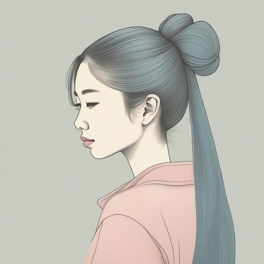 AI绘画高效出图:侧面轮廓与高马尾的粉蓝极简线稿