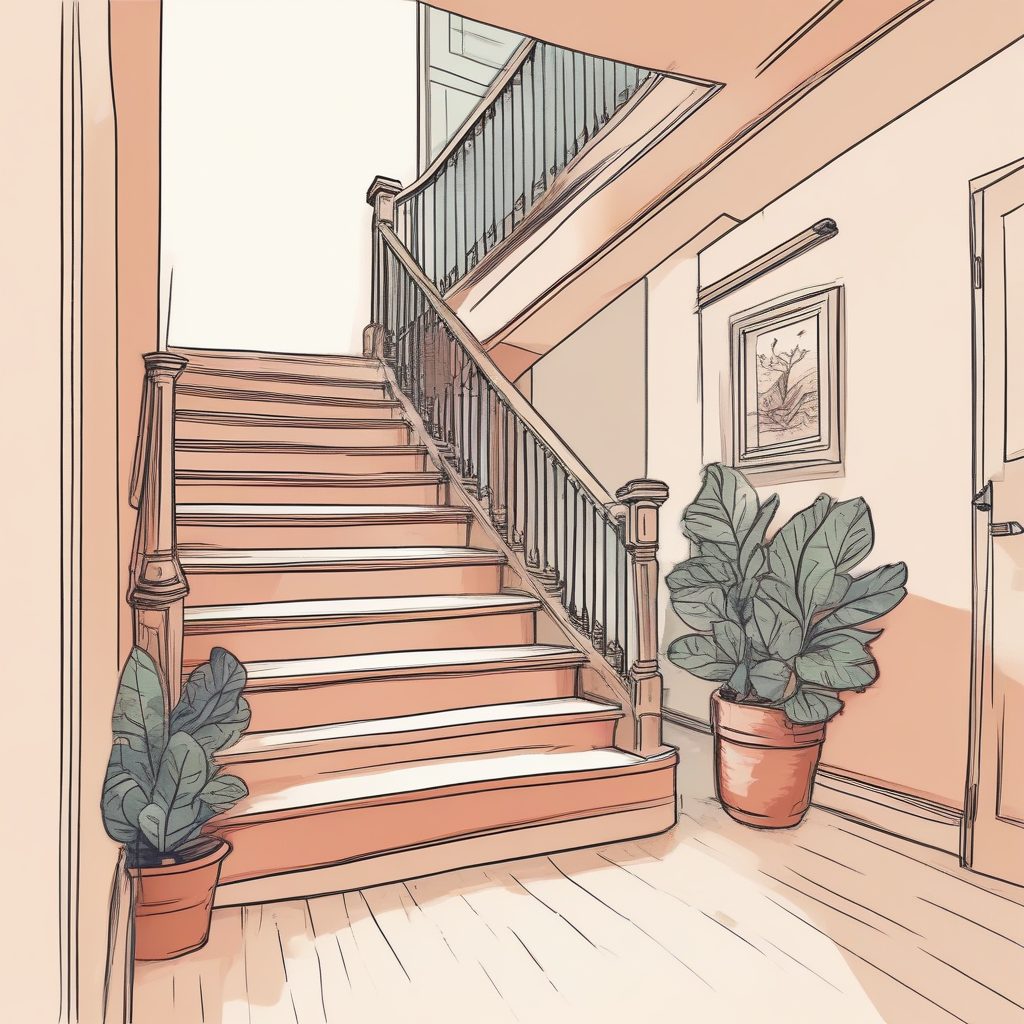 AI绘画：INS风极简楼梯角落插画，温暖光线+童话故事风格，意境感绝了