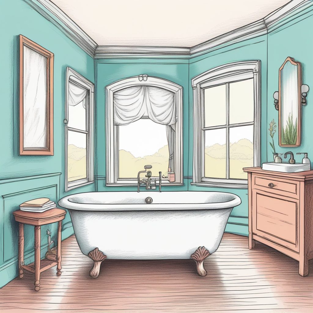 AI绘画：INS风极简浴室插画，日杂奶油配色+蜡笔风格，治愈到心坎里