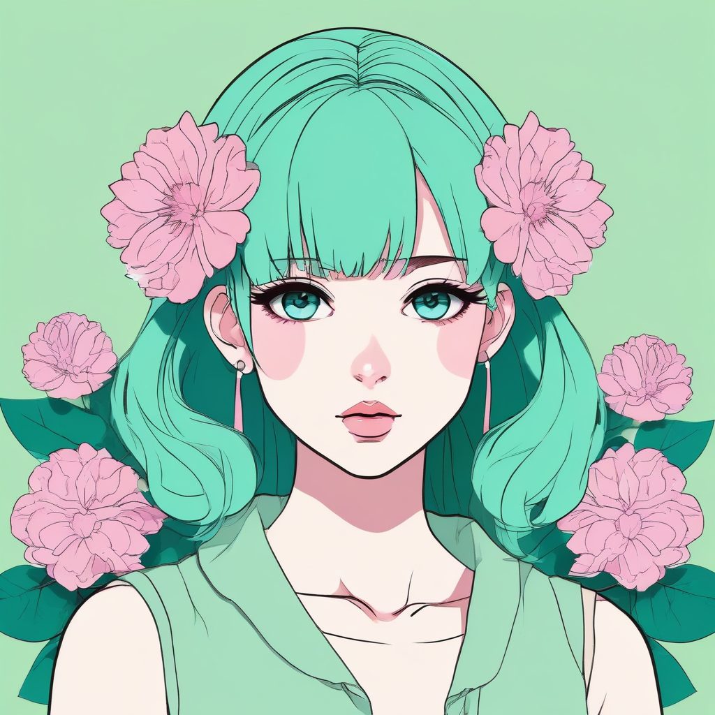 AI绘画:极简“花朵装饰”少女头像,低饱和春日配色