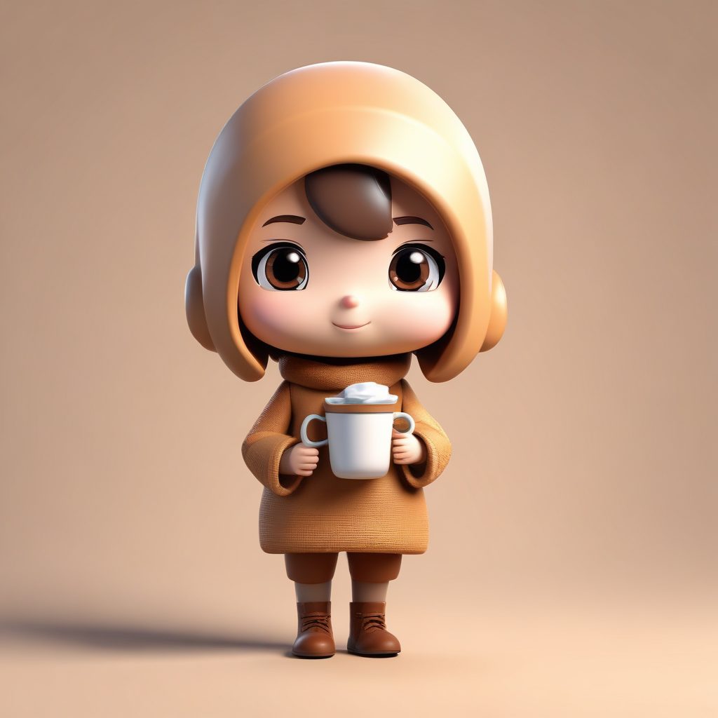 AI绘画教程：C4D高级感Q版女孩冬日限定喝热饮场景，头像壁纸可用