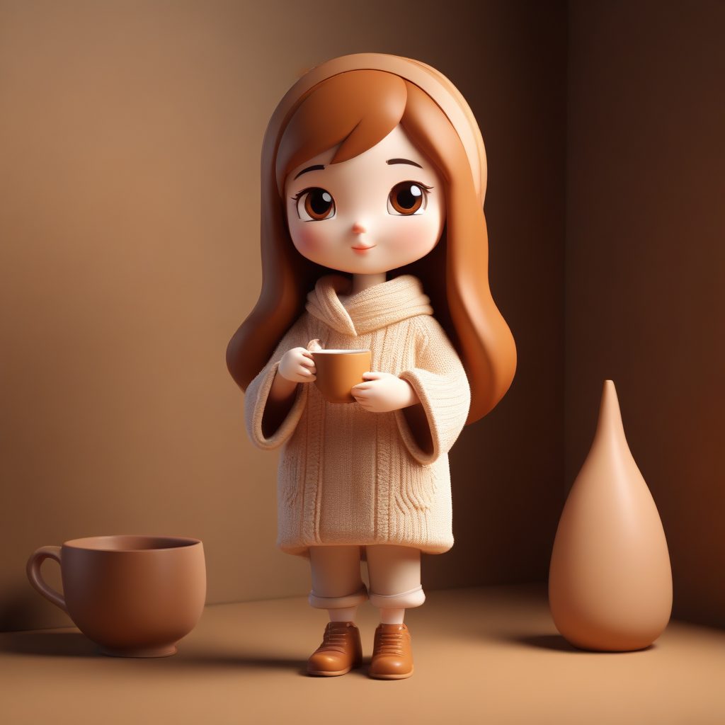 AI绘画教程:冬日治愈系“围炉煮茶”Q版女孩粘土手办模型