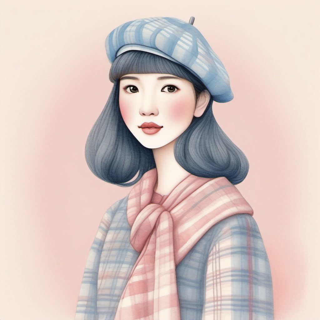AI绘画教程:粉蓝格子裙与贝雷帽的极简线稿创作秘籍