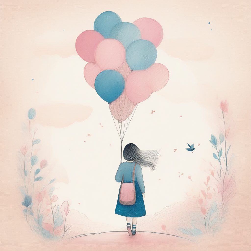 AI绘画教程:日系软萌女孩手持气球的极简线稿技巧