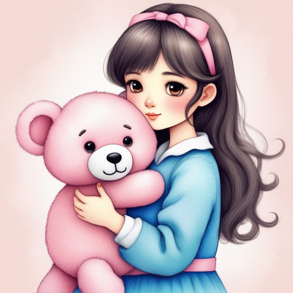 AI绘画教程:软萌女孩与小熊玩偶,粉蓝极简玩具长尾词