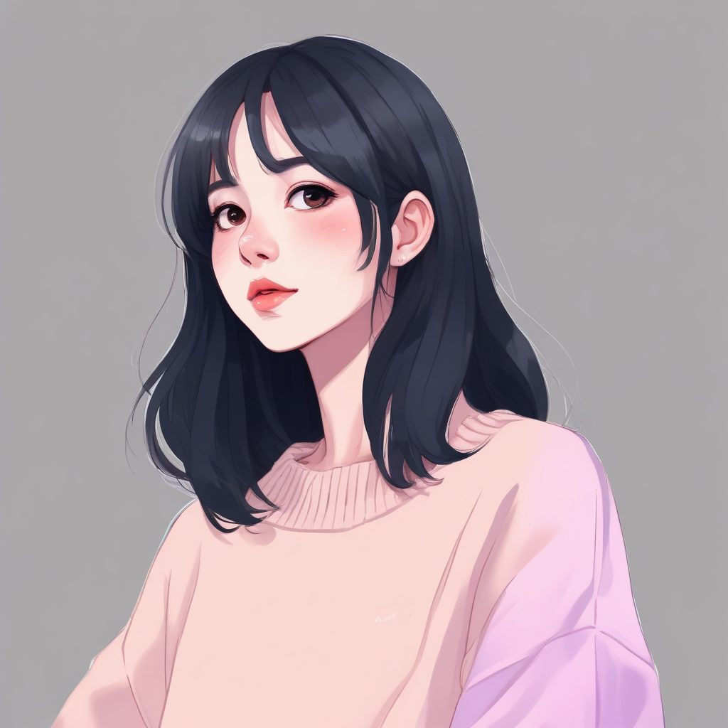 AI绘画教程：生成“松弛感”二次元极简少女头像 | 纯色背景治愈系漫画风