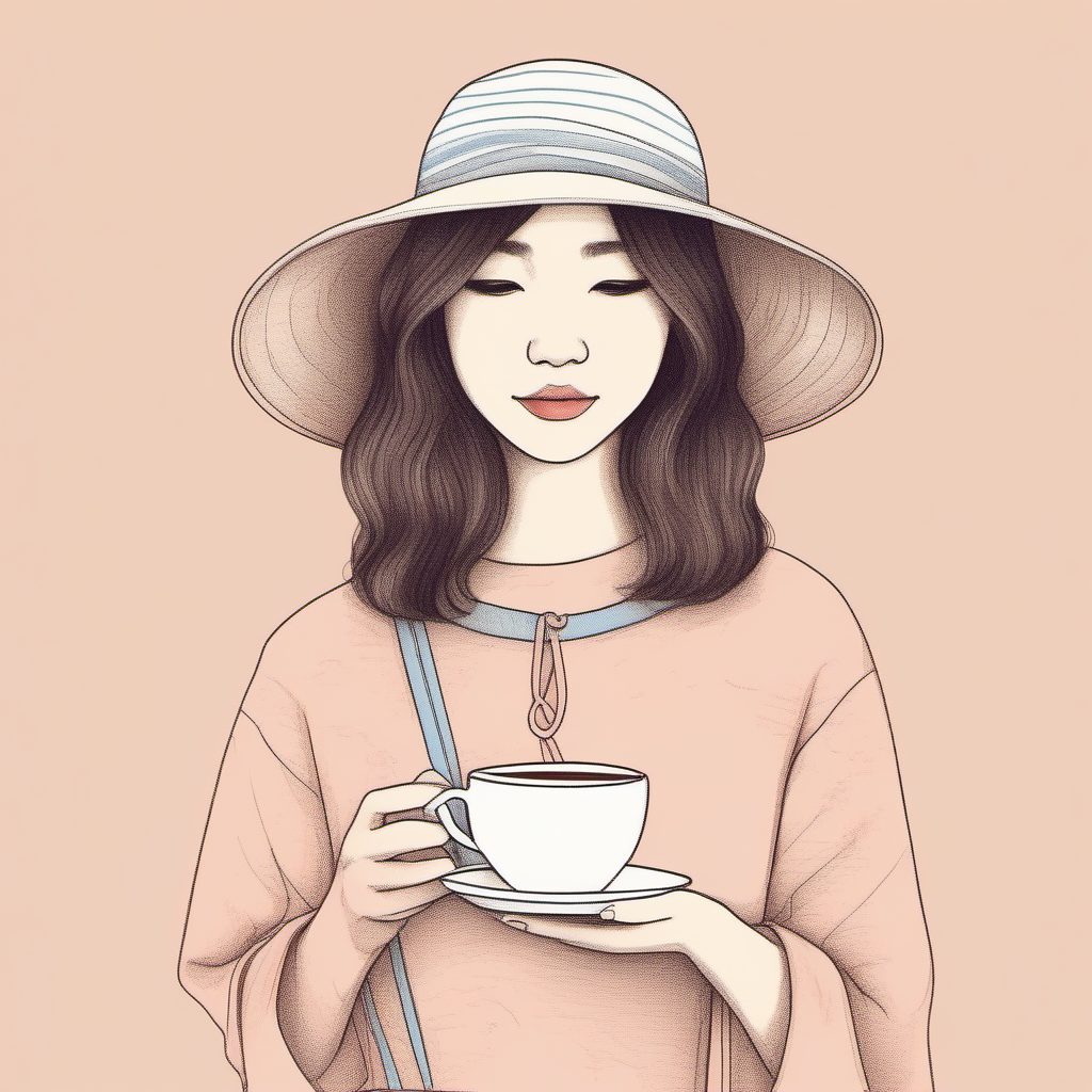 AI绘画教程:手捧咖啡杯的日系通勤女孩软萌线稿