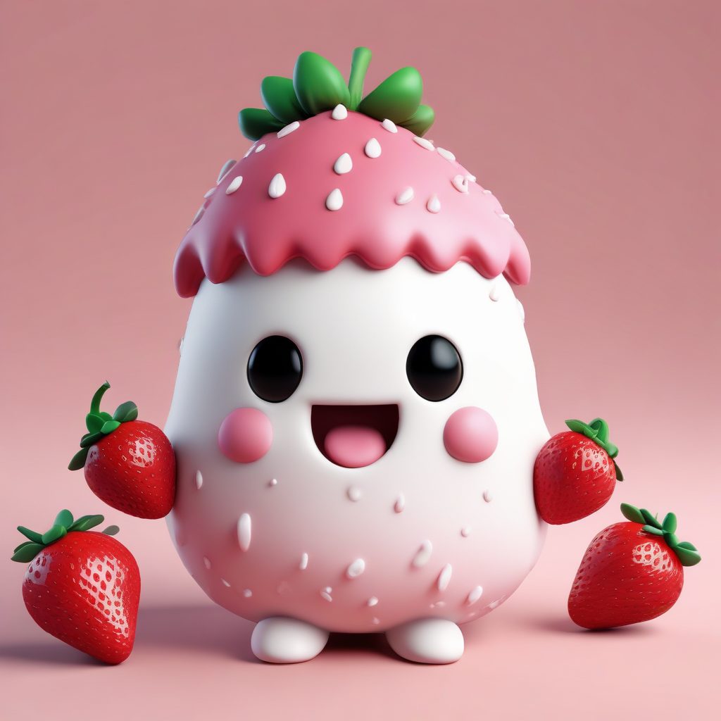 AI绘画：可爱草莓蛋糕小怪兽，黏土质感C4D盲盒，治愈系壁纸首选！