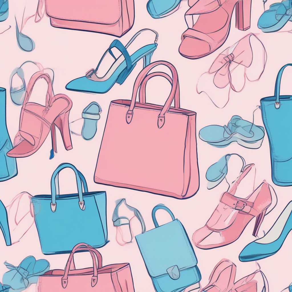 AI绘画灵感：粉蓝极简风配饰插画，蜡笔笔触细节满满