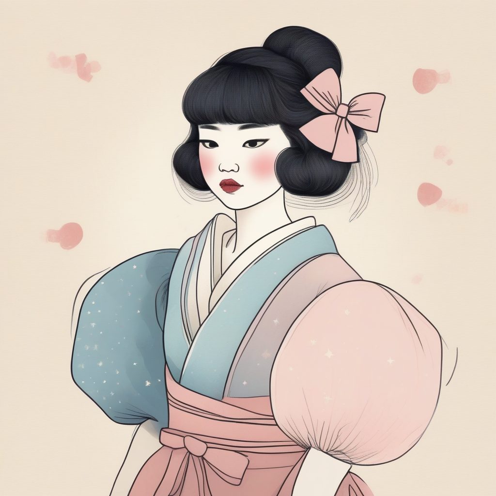 AI绘画灵感:极简风日系女孩穿搭——蓬松袖与蝴蝶结