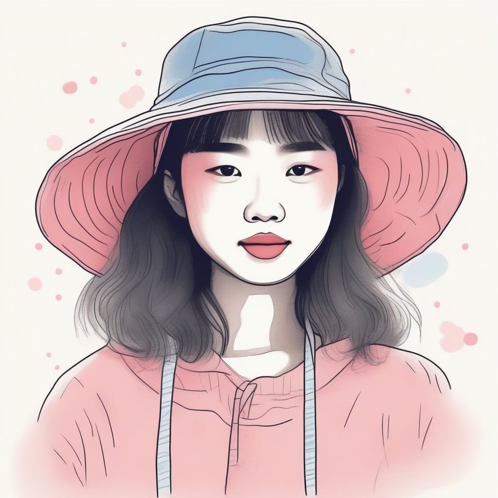 AI绘画灵感:日系女孩与复古渔夫帽的极简线稿造型