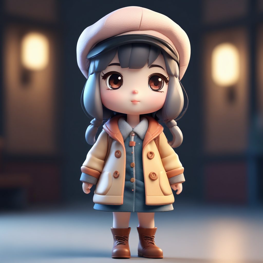 AI绘画：Q版女孩手持相机，抓拍瞬间，C4D摄影主题全身像