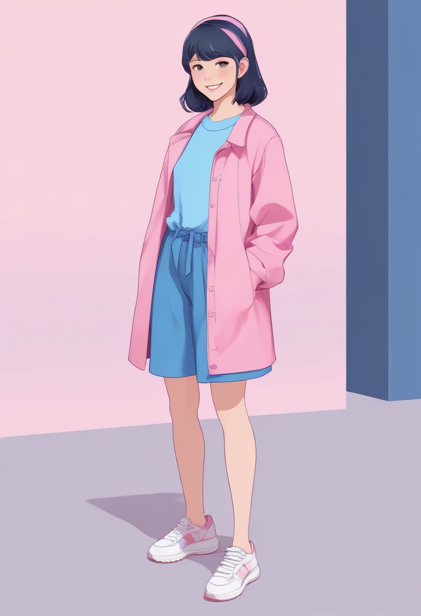 AI绘画万能公式！一键生成夏日极简粉蓝穿搭少女，全身照模板