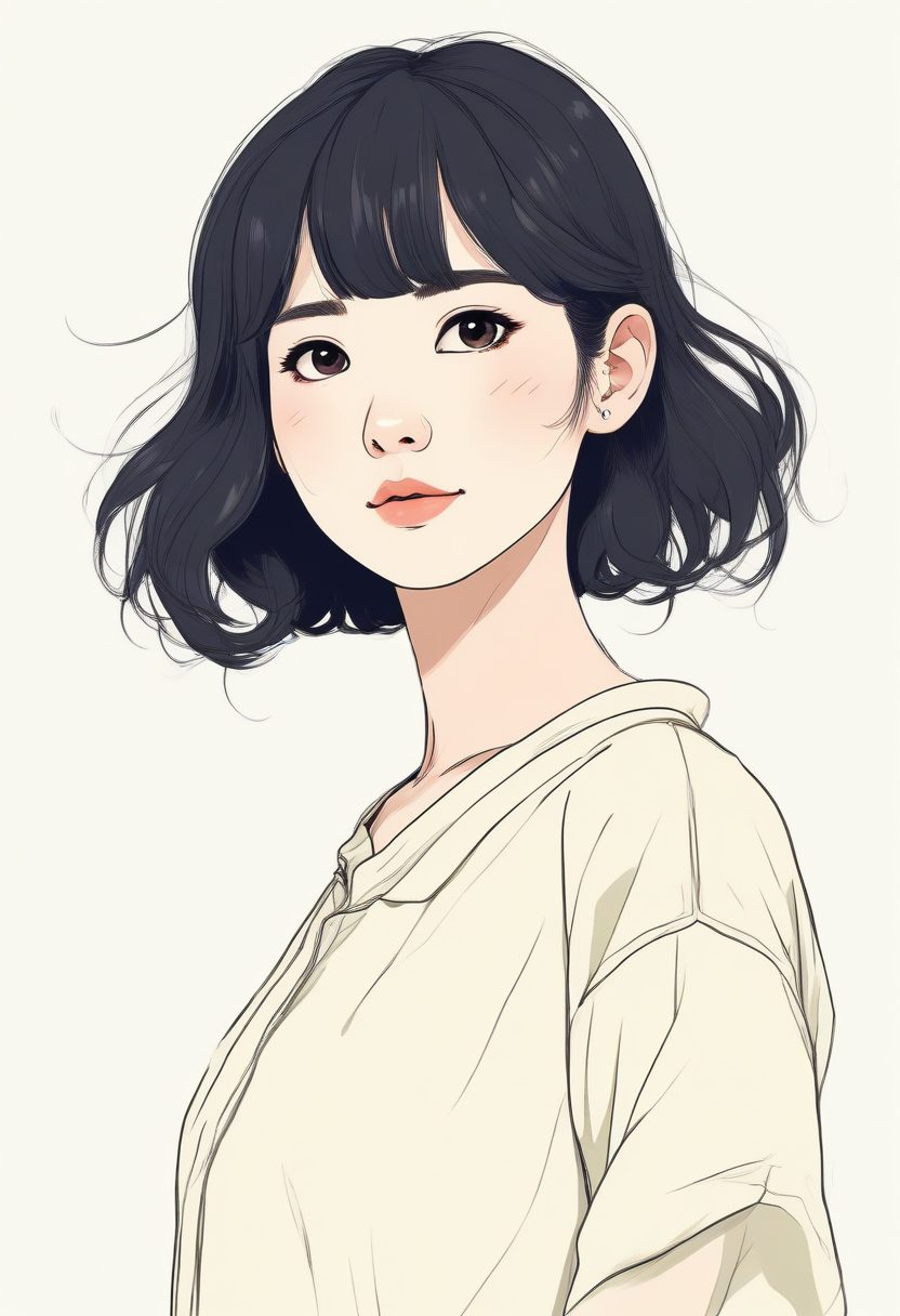 💡 AI绘画小白福音：一键出图极简线稿，可爱侧颜少女，冬日壁纸素材！