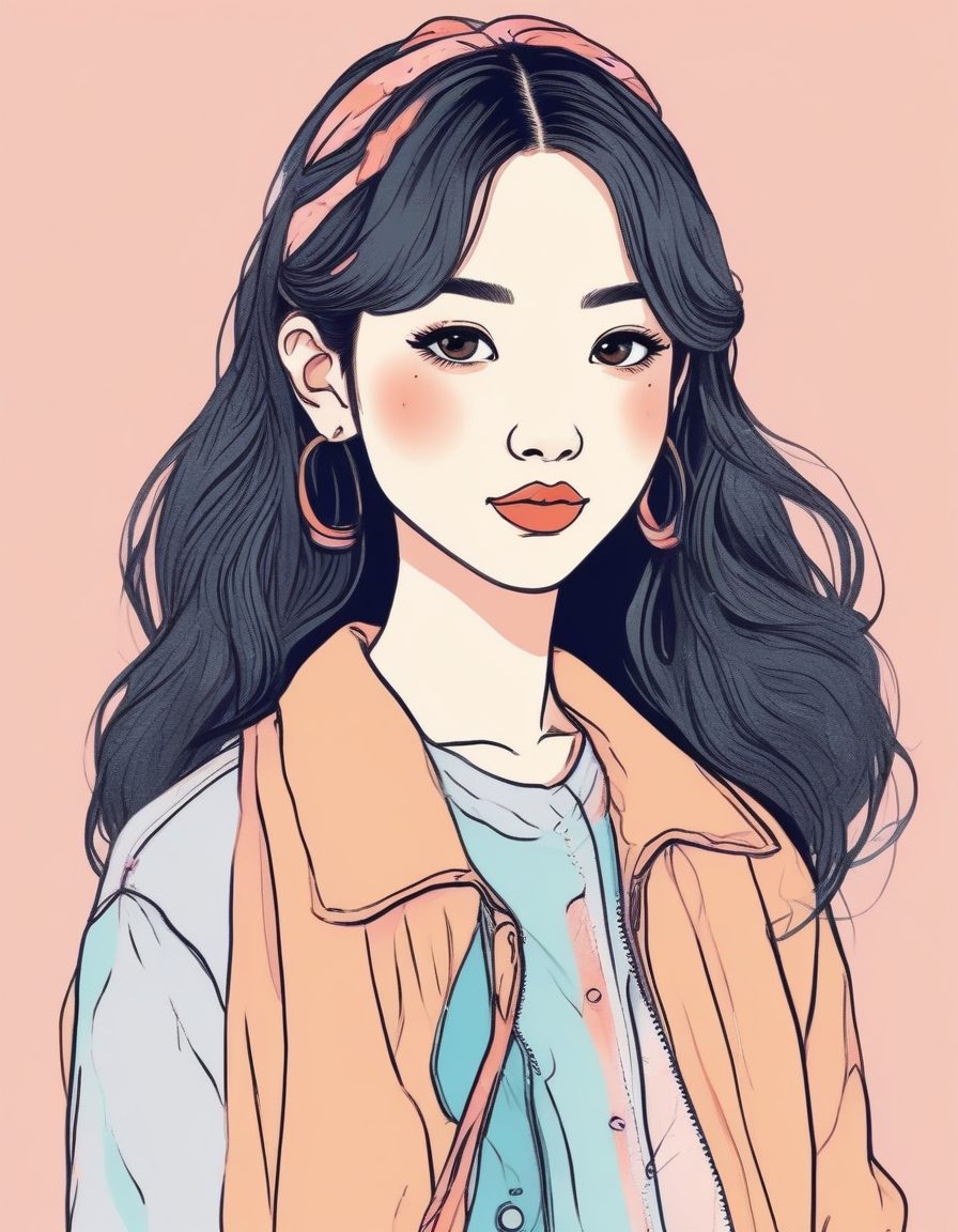 AI绘画Y2K复古风:时尚辣妹肖像与纯色背景手绘质感