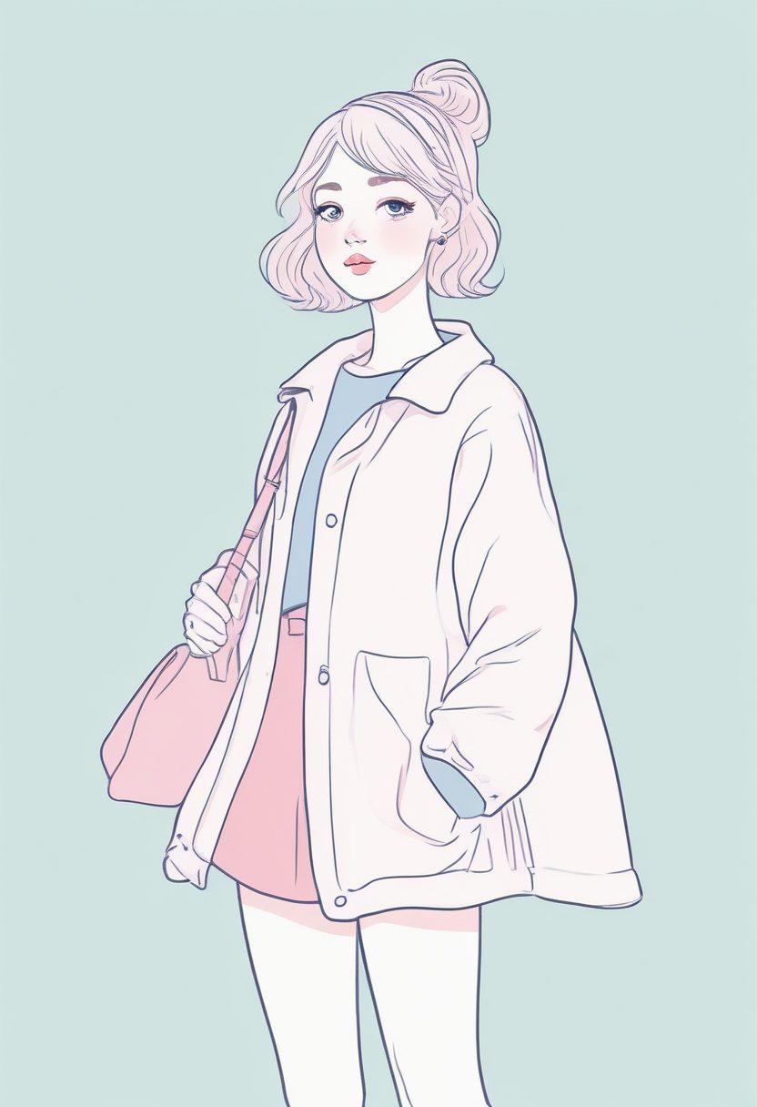 AI绘画：一键生成温柔糖果色极简少女！软萌治愈系穿搭壁纸模板