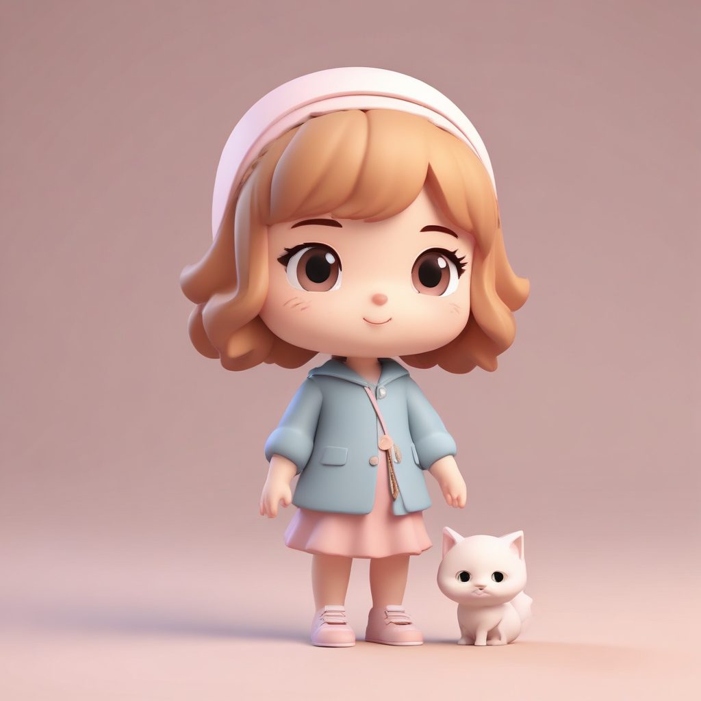 AI绘画治愈风: Q版女孩抱着小猫咪的温柔拥抱动作 (帕斯卡色)