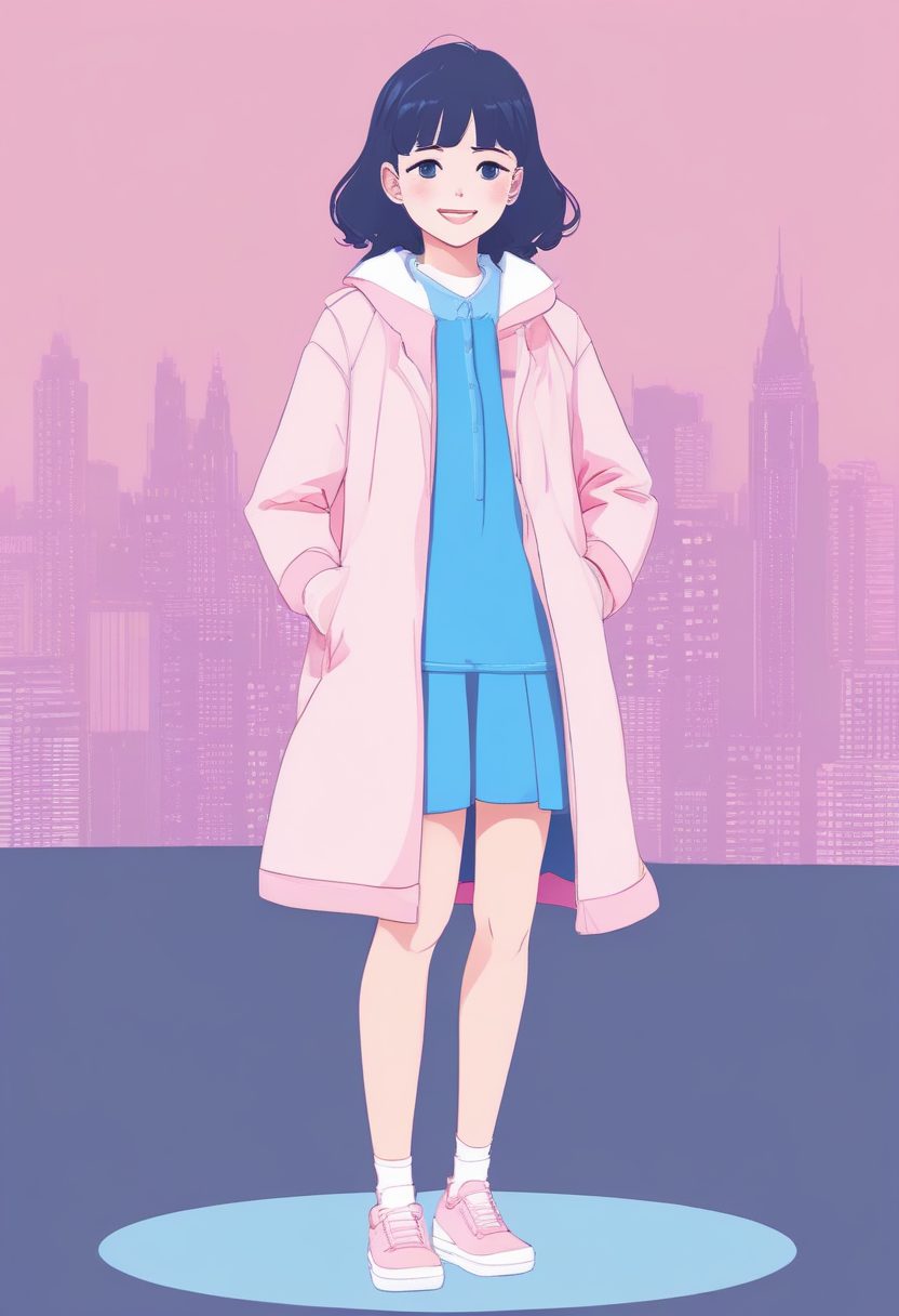 AI极简美学：粉蓝软萌女孩站姿全身像，干净背景模板（附咒语）