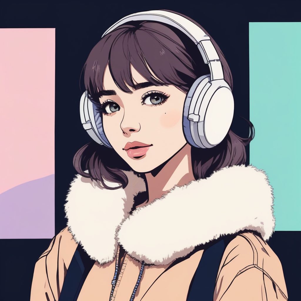 AI极简美学：Y2K复古耳罩少女头像，纯色糖果风