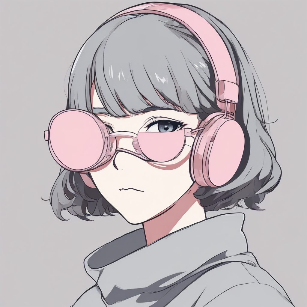 AI极简美学:“眼罩”少女头像:低饱和灰粉与纯色背景