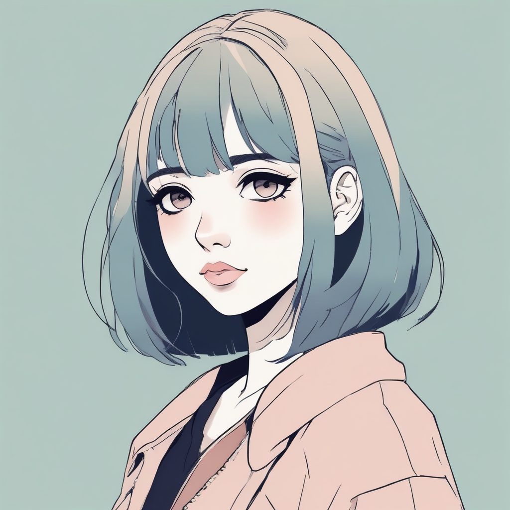 AI极简美妆:泪痣少女头像,厚描边与纯色背景的视觉焦点