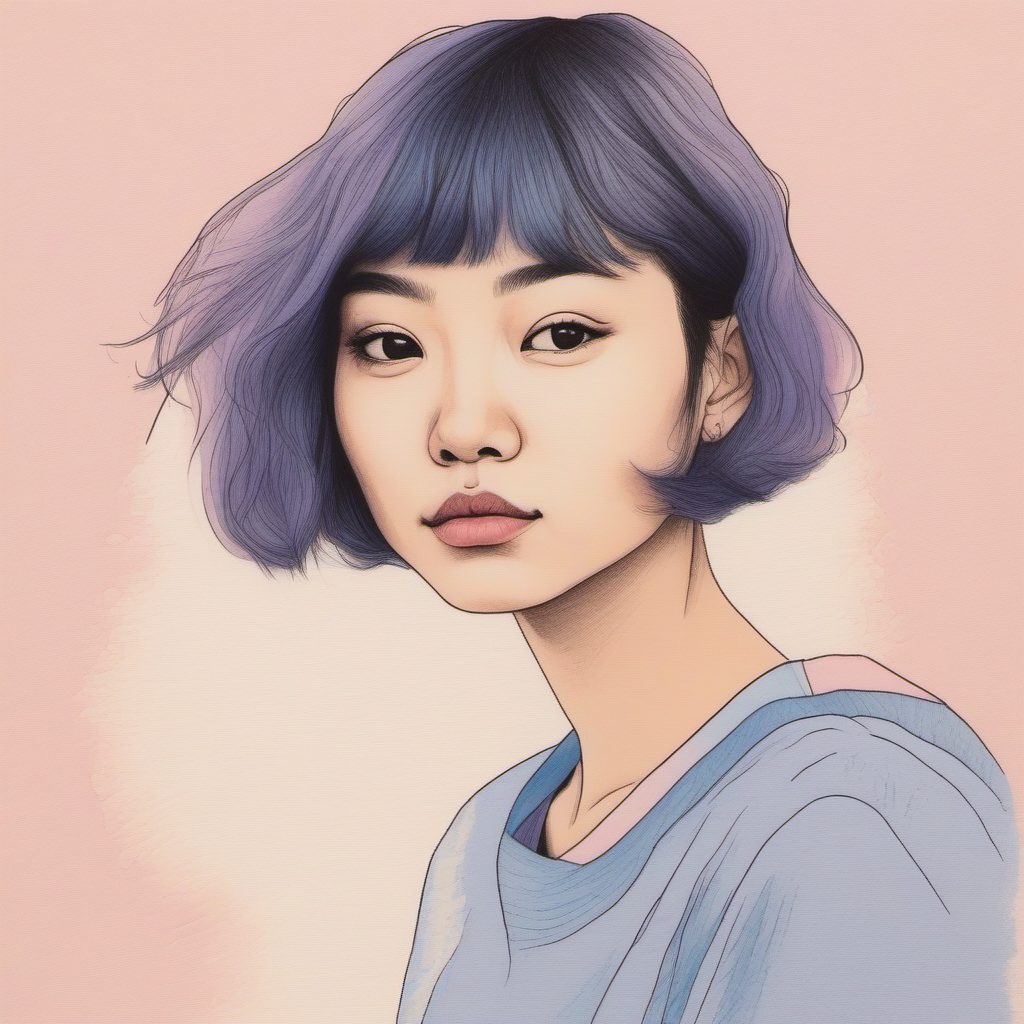 AI生成日系短发女孩:极简软萌风彩铅质感插画技巧