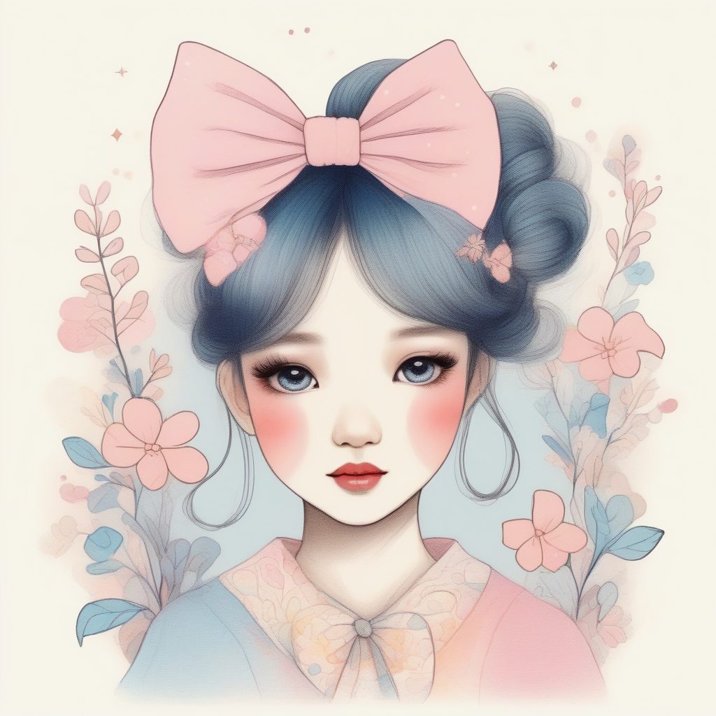 AI生成软萌穿搭:日系女孩与大蝴蝶结发饰的极简线条