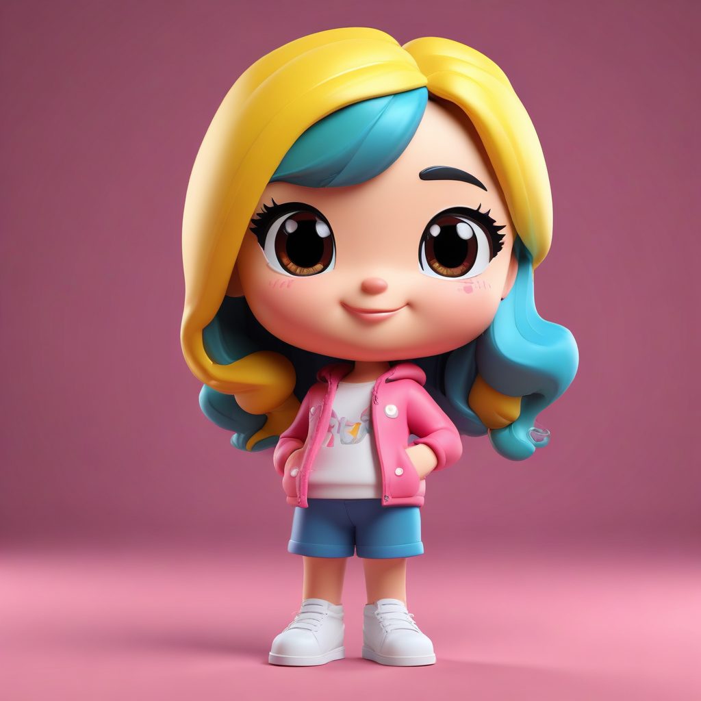 AI生成Y2K风格Q版人物: 眨眼比V的自信潮酷女孩 (全身站立)