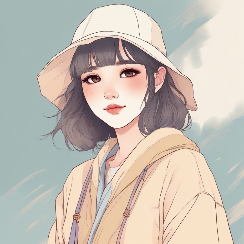 AI头像必备！极简线条+精致光影，日系少女高级感插画