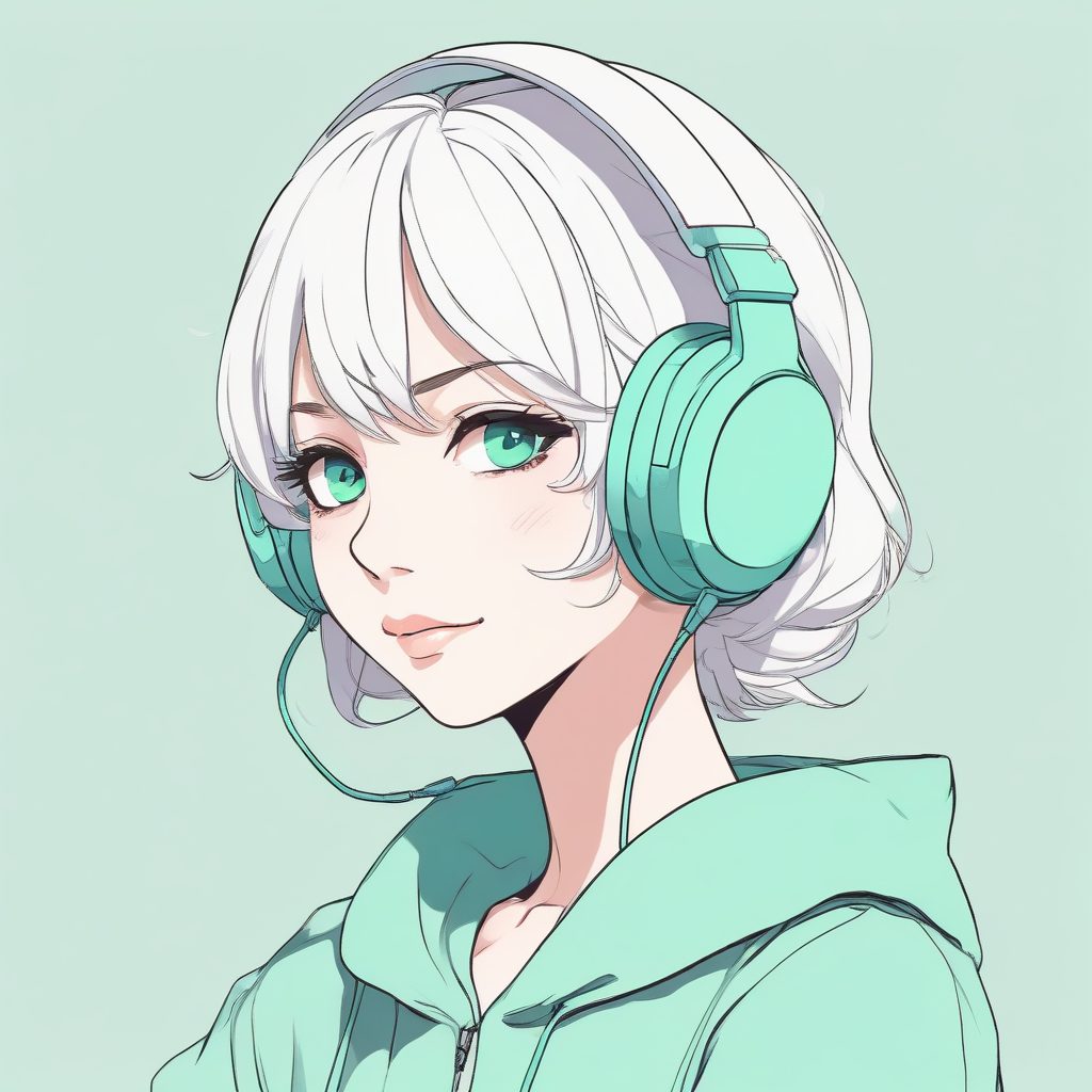 ✨AI头像公式：日系时尚动漫少女，Mint色极简线条插画，单人特写，一眼心动！