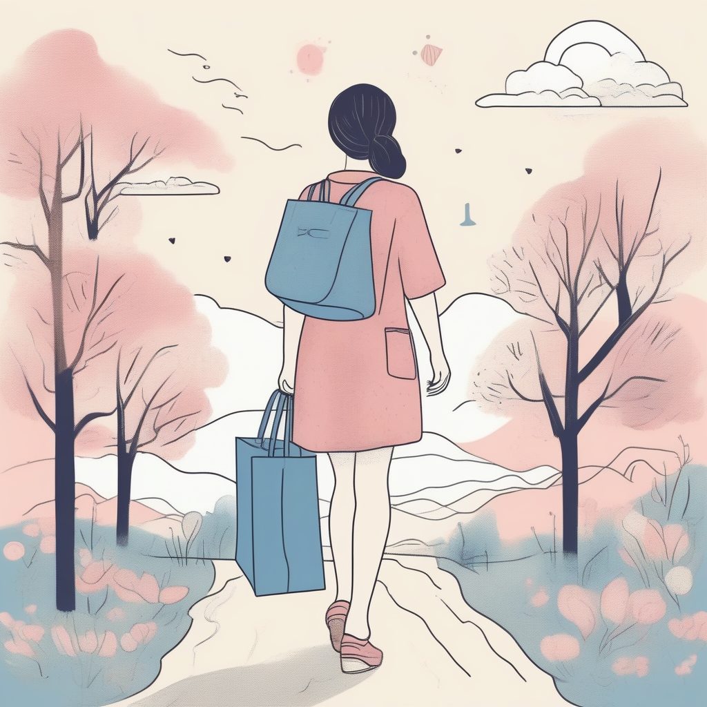 AI线稿技巧:日系女孩与复古手提包的极简时尚插画