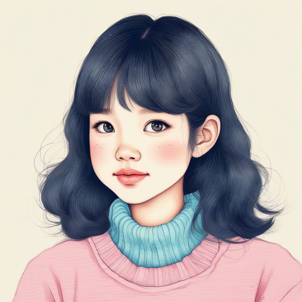 AI治愈系:软萌女孩穿粉蓝毛衣,极简温暖纯色背景