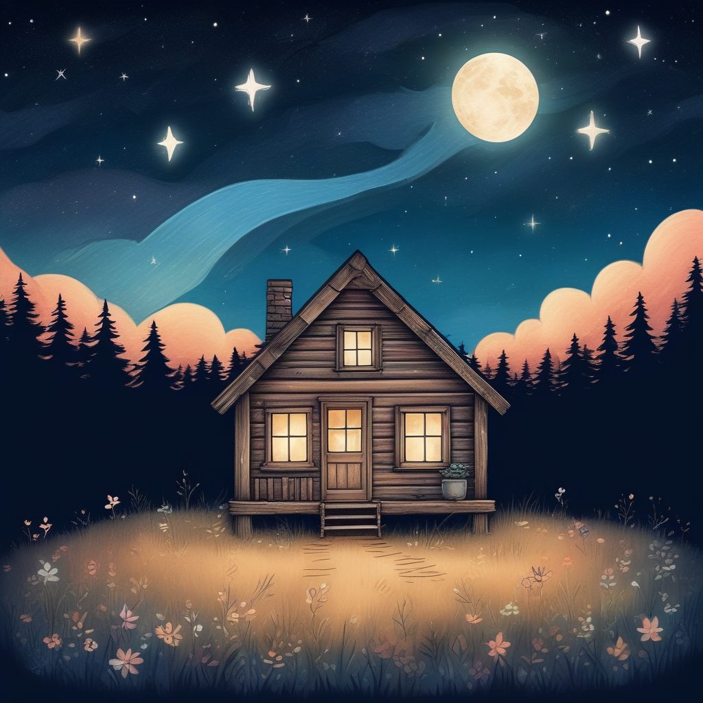 ✨AI治愈系神图：星空下的小木屋，彩色铅笔质感，做电脑壁纸绝美！