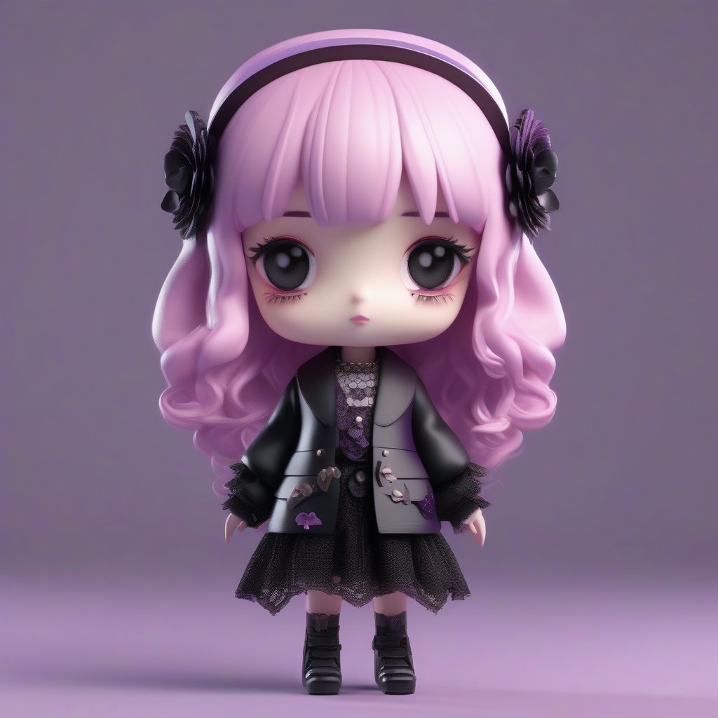 暗黑甜心!Pastel Goth Q版女孩全身像:Pop Mart盲盒美学高精度渲染