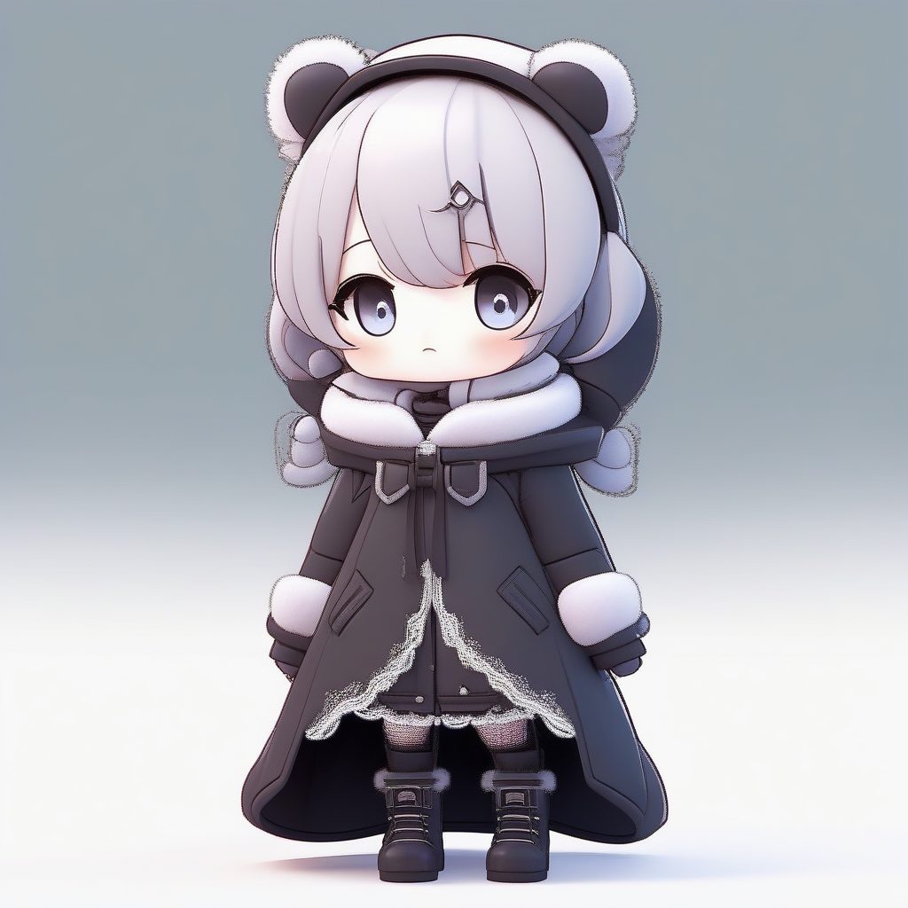 暗黑系哥特萝莉Q版冬装：纯黑背景8K光追渲染技巧