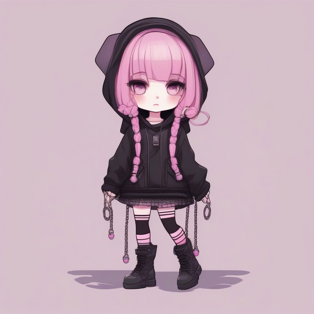 暗黑系卡哇伊：低饱和粉与平台靴的Q版全身站姿插画AI创作指南