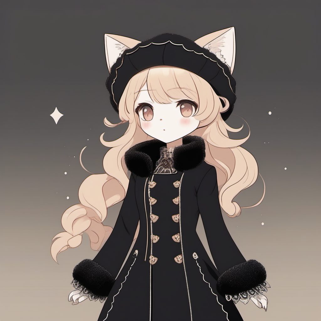 暗黑系甜美!Q版哥特风猫耳少女冬季大衣AI绘画指令