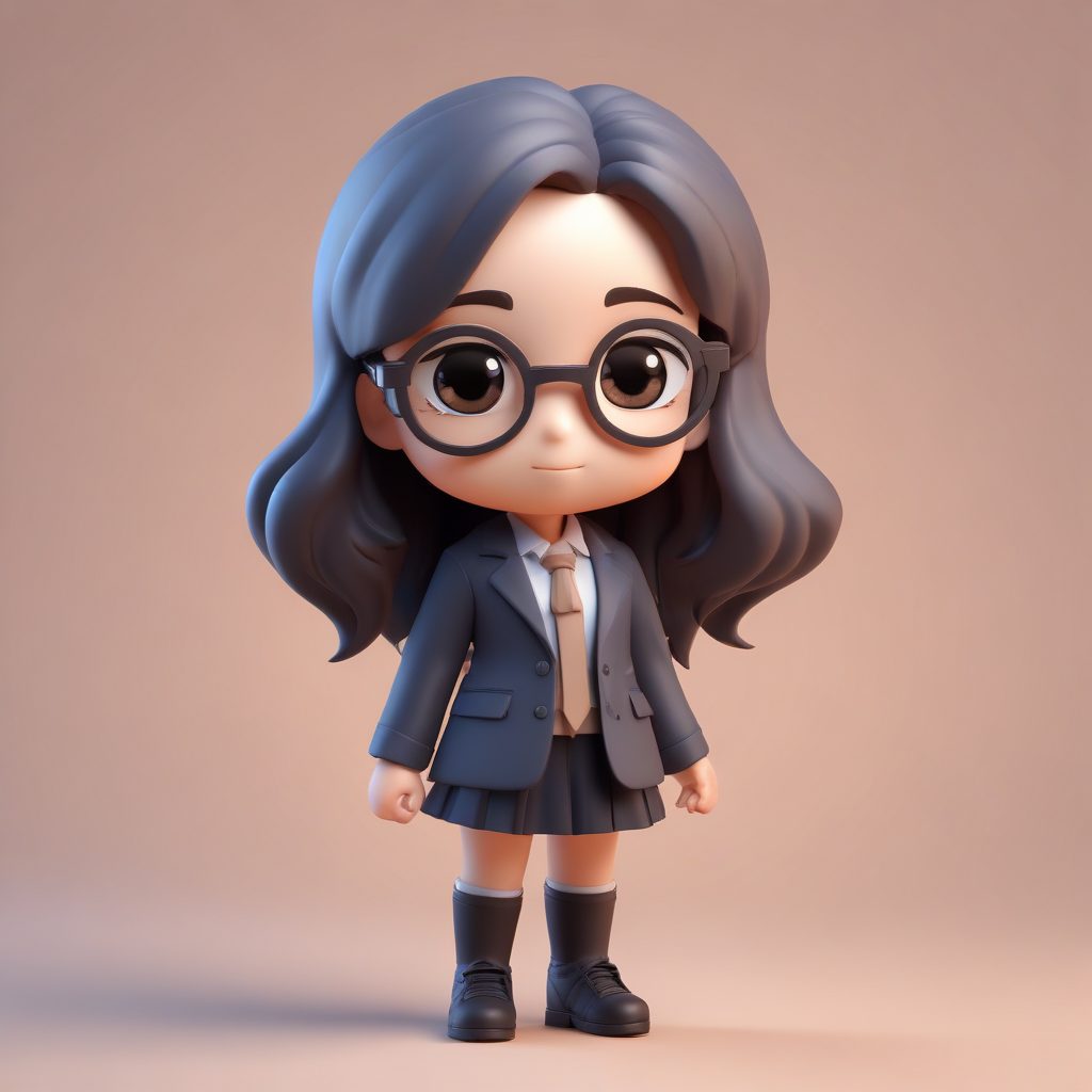 暗黑学院风Q版:戴眼镜、表情严肃的可爱知识分子女孩