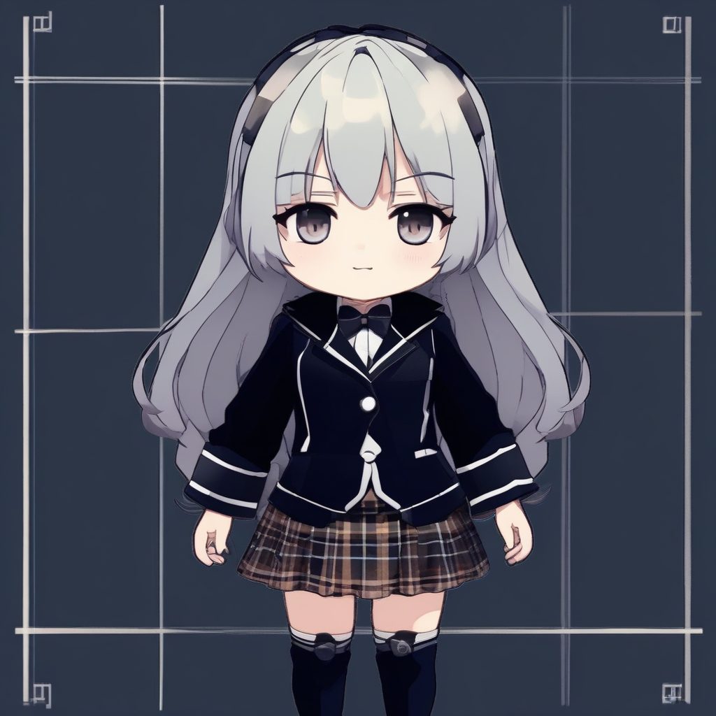 暗黑学院风Q版少女全身像:高细节蕾丝与柔和光线AI提示词
